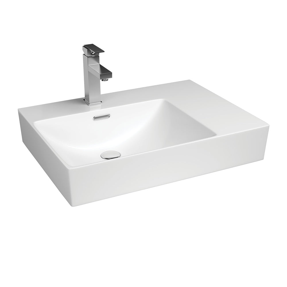 Fienza Tono 600 Wall Hung Basin Left Hand Bowl Ceramic 1TH 600 x 440 x 110mm, Gloss White