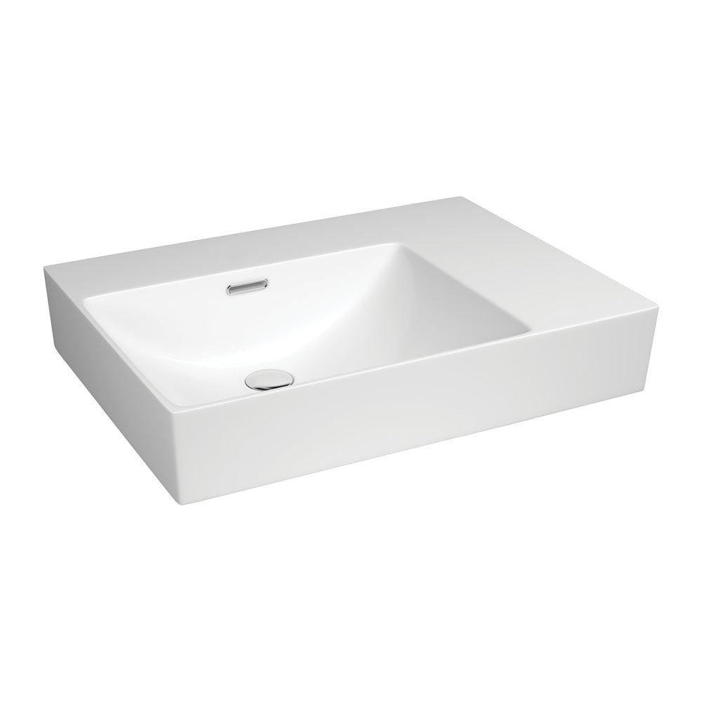 Fienza Tono 600 Wall Hung Basin Left Hand Bowl Ceramic NTH 600 x 440 x 110mm, Gloss White