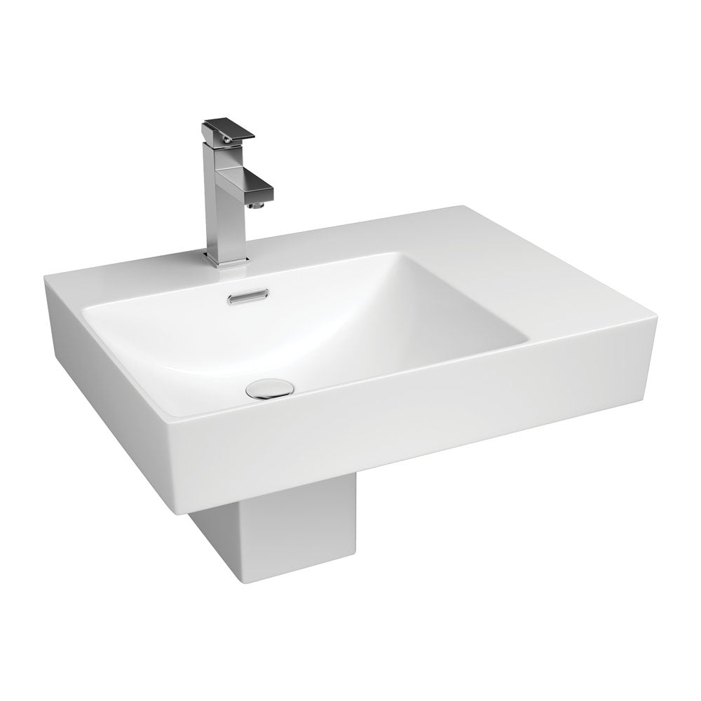 Fienza Tono 600 Wall Hung Basin With Shroud Left Hand Bowl Ceramic 1TH, Gloss White