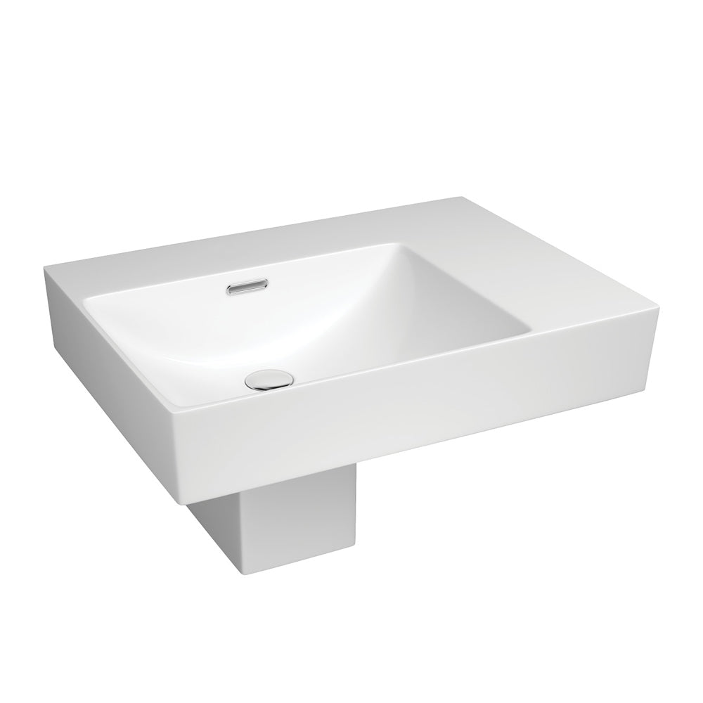 Fienza Tono 600 Wall Hung Basin With Shroud Left Hand Bowl Ceramic NTH, Gloss White