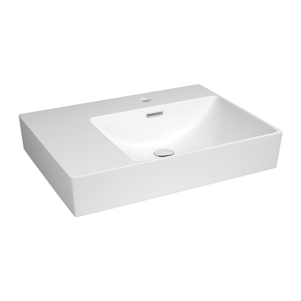 Fienza Tono 600 Wall Hung Basin Right Hand Bowl Ceramic 1TH 600 x 440 x 110mm, Gloss White