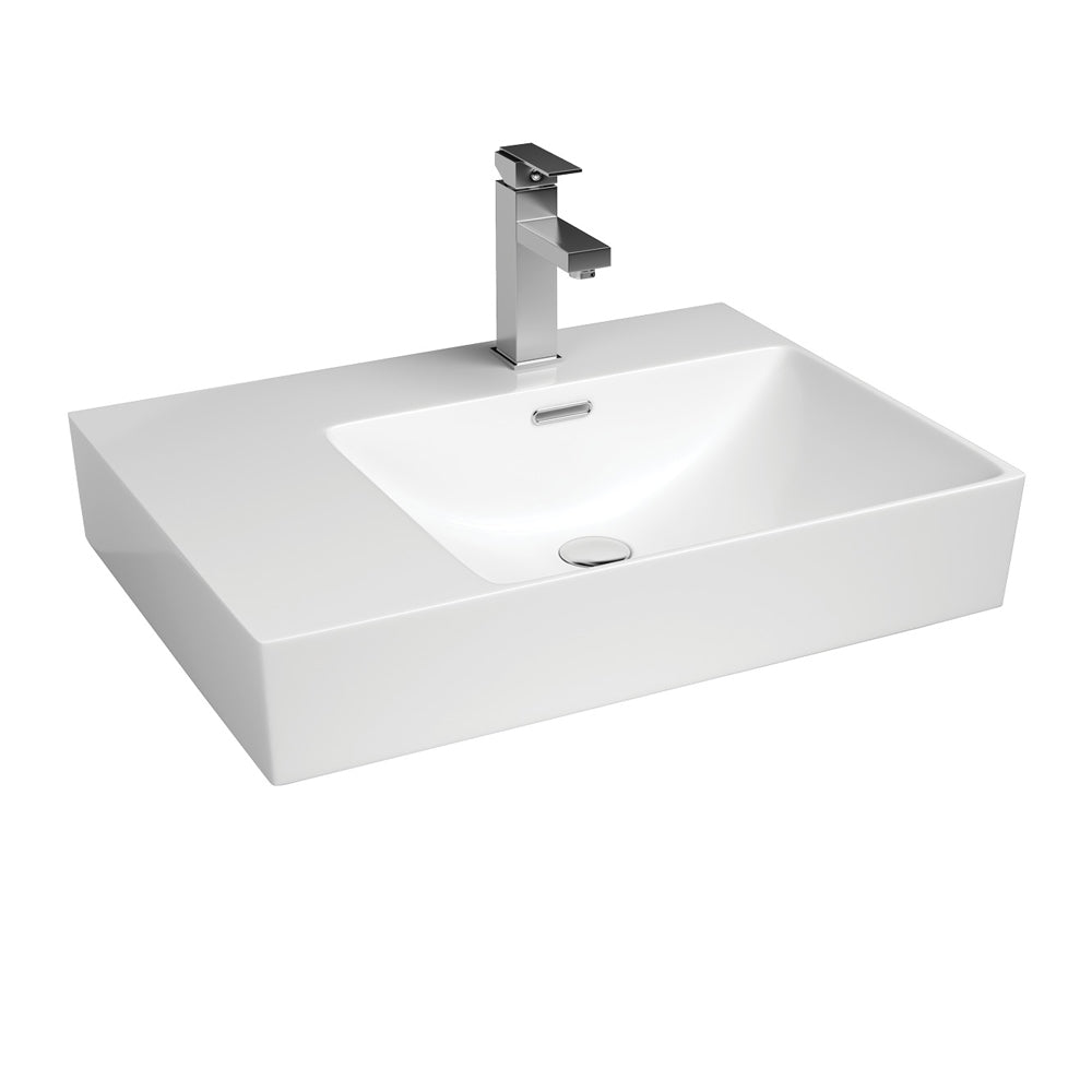 Fienza Tono 600 Wall Hung Basin Right Hand Bowl Ceramic 1TH 600 x 440 x 110mm, Gloss White