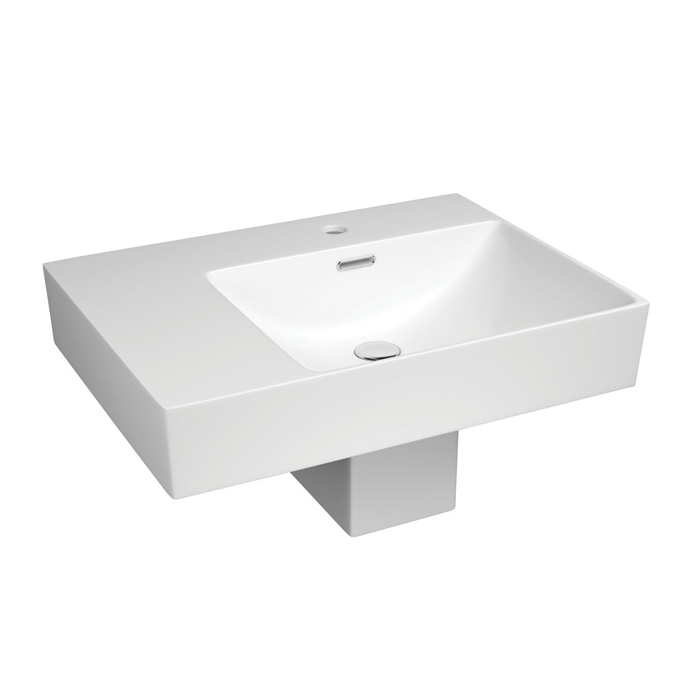 Fienza Tono 600 Wall Hung Basin With Shroud Right Hand Bowl Ceramic 1TH, Gloss White
