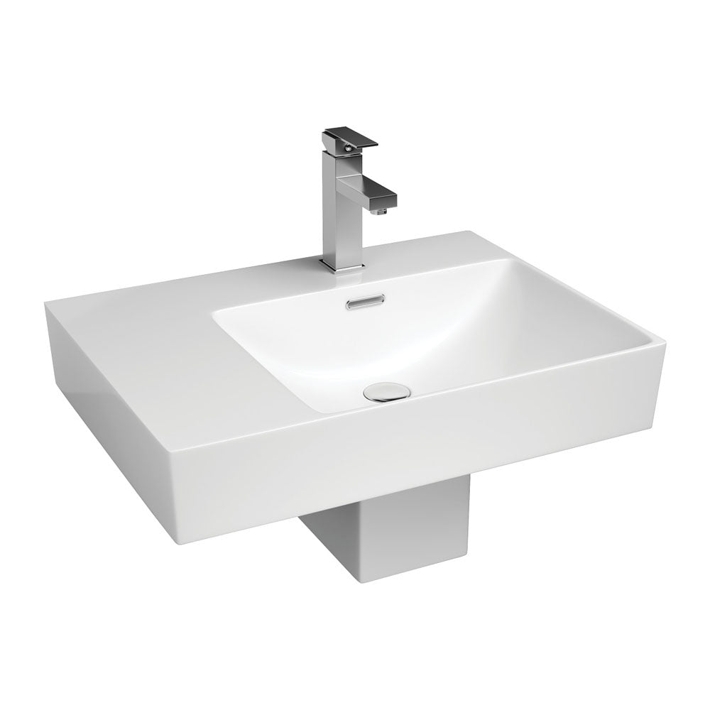 Fienza Tono 600 Wall Hung Basin With Shroud Right Hand Bowl Ceramic 1TH, Gloss White