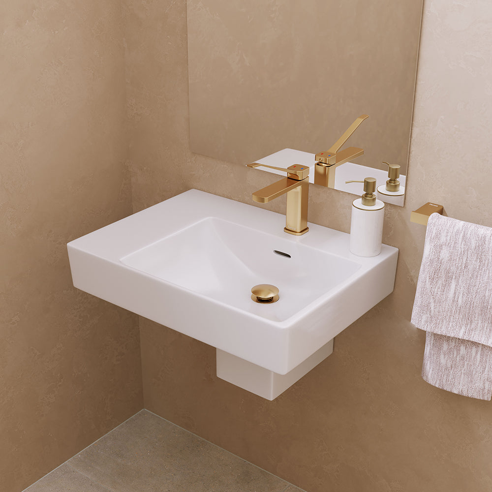 Fienza Tono 600 Wall Hung Basin With Shroud Right Hand Bowl Ceramic 1TH, Gloss White