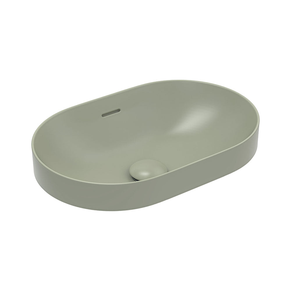 Fienza Aluca Pill Semi-Inset Basin Ceramic with Overflow, Matte Olive