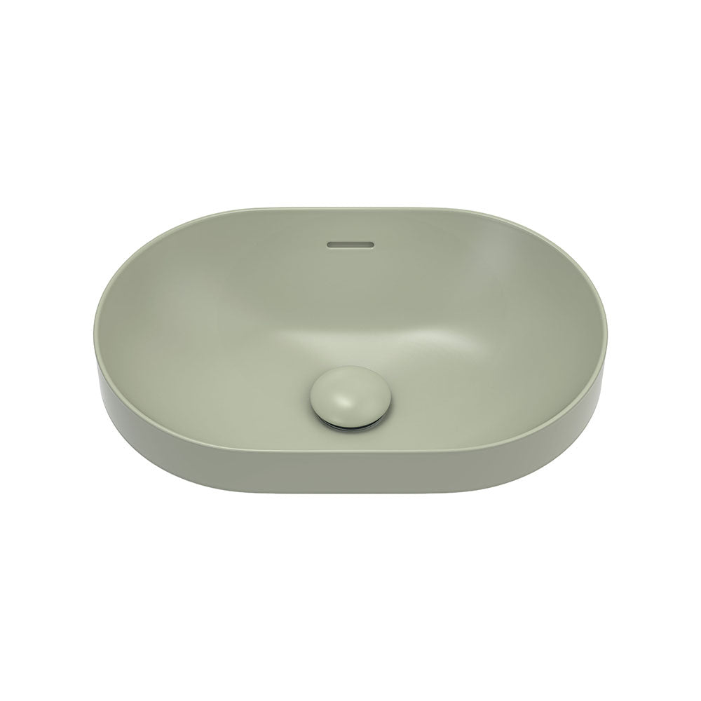 Fienza Aluca Pill Semi-Inset Basin Ceramic with Overflow, Matte Olive