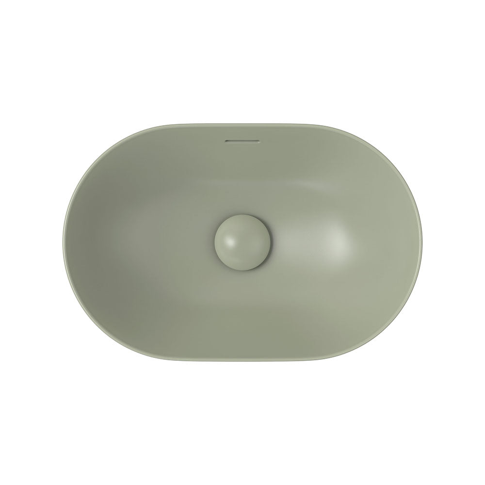 Fienza Aluca Pill Semi-Inset Basin Ceramic with Overflow, Matte Olive