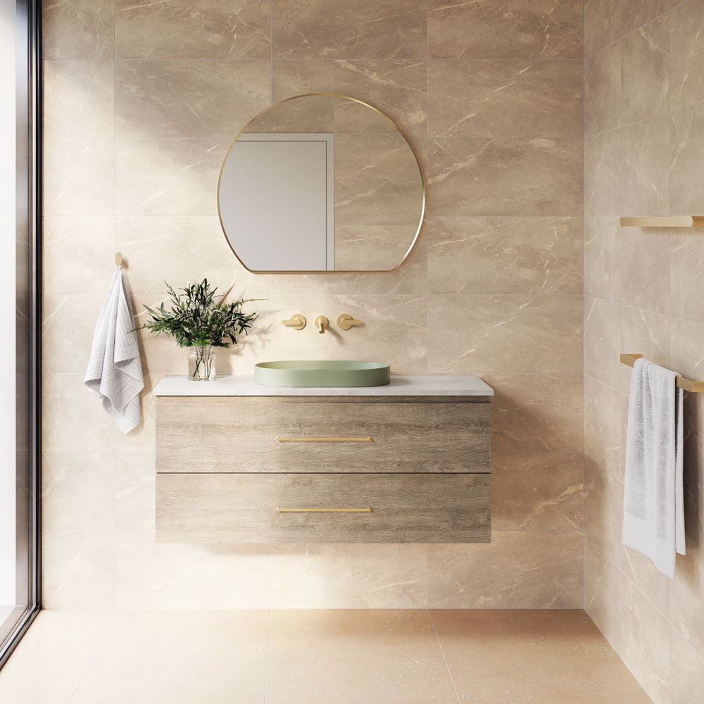 Fienza Aluca Pill Semi-Inset Basin Ceramic with Overflow, Matte Olive