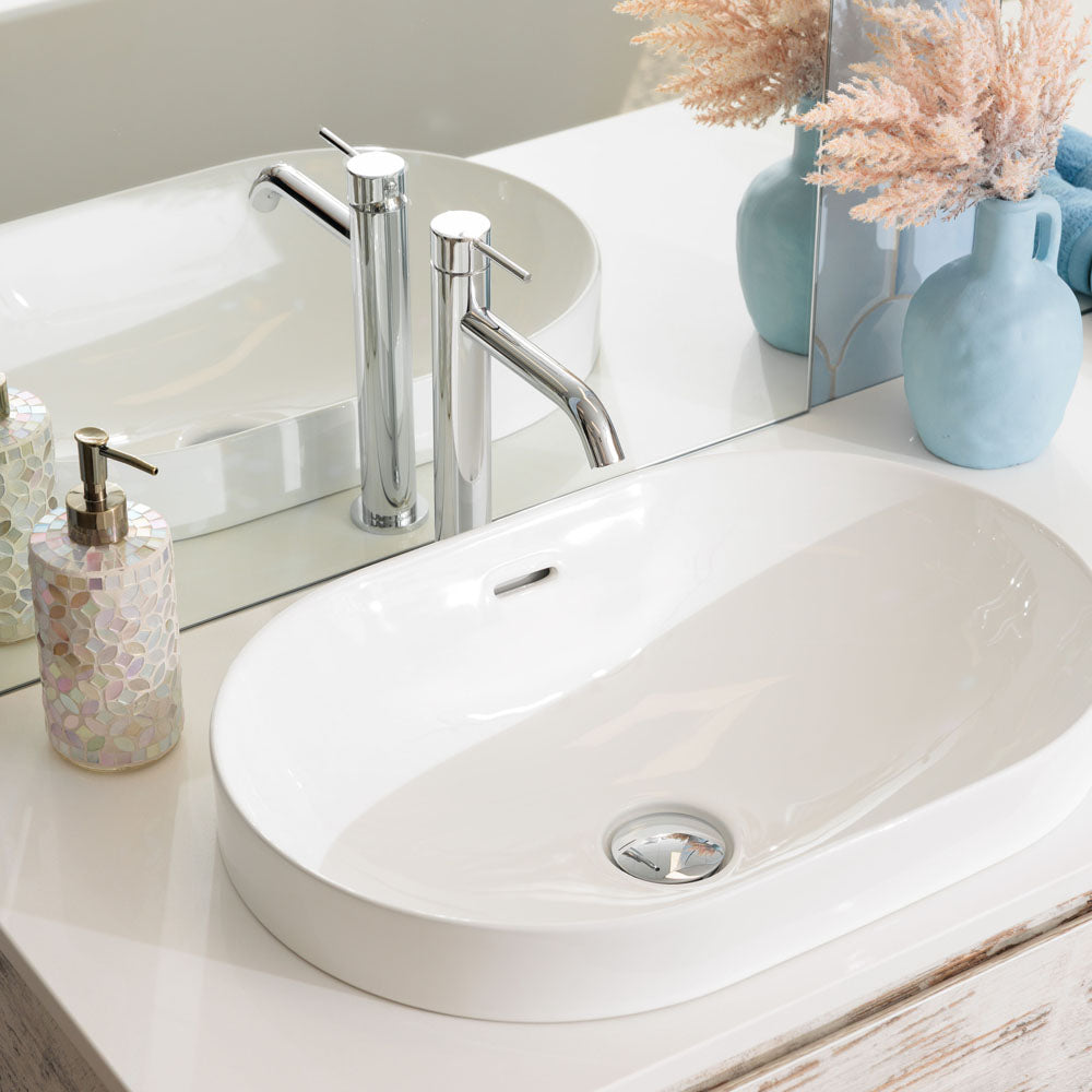 Fienza Aluca Pill Semi-Inset Basin Ceramic with Overflow, Gloss White