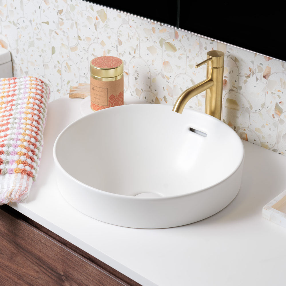 Fienza Aluca Round Semi-Inset Basin with Overflow, Matte White
