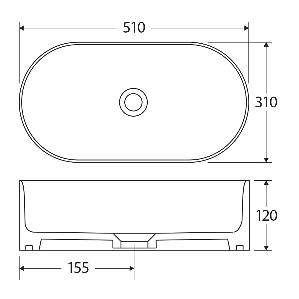 Fienza Aluca Pill Above Counter Basin 510 x 310 x 120mm, Gloss White