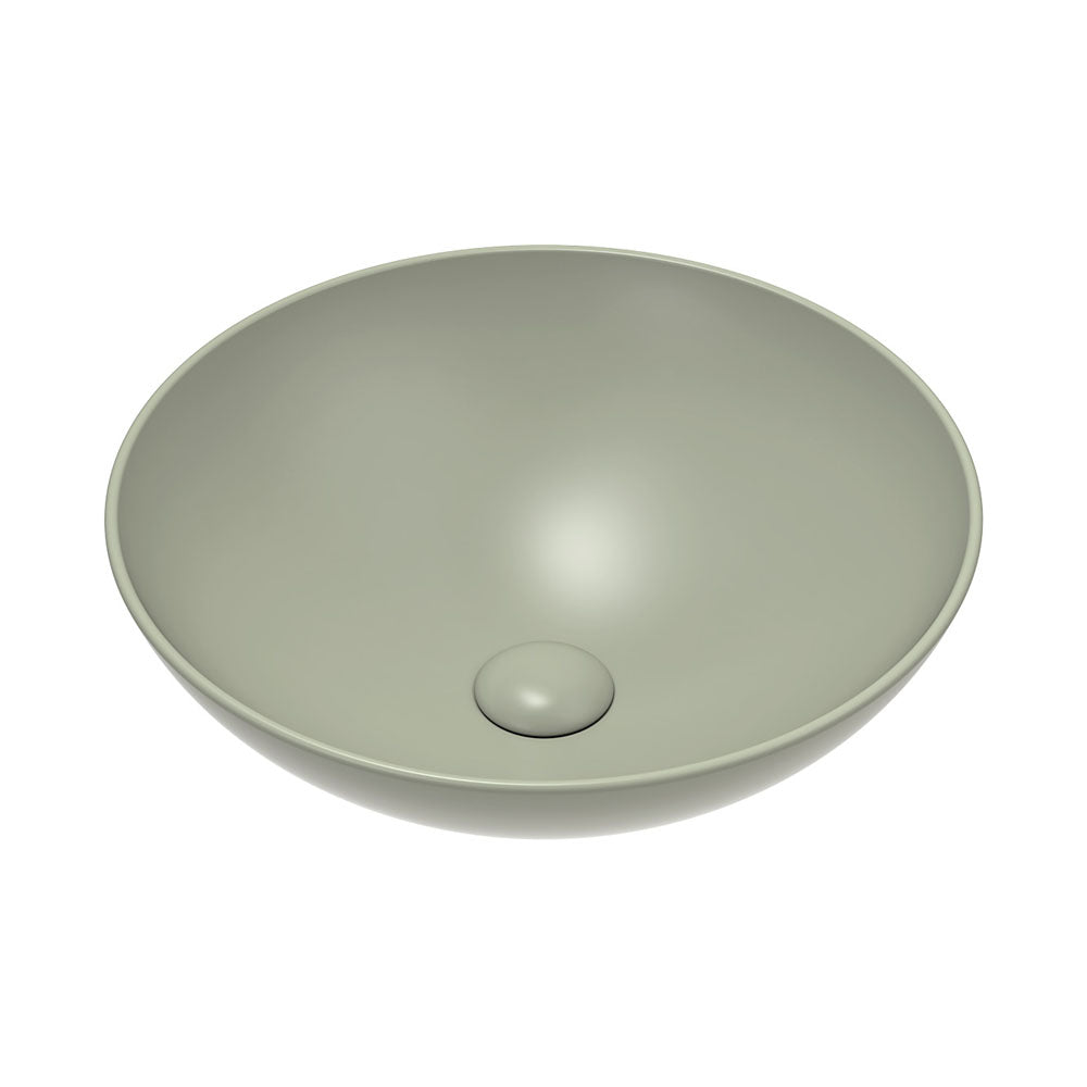 Fienza Aluca Slim Edge Basin 400mm Ceramic Above Counter, Matte Olive