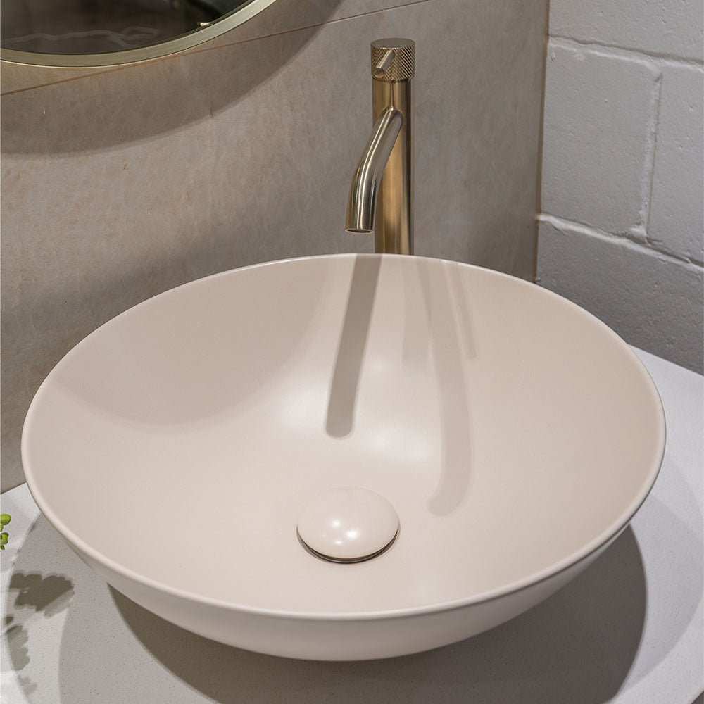 Fienza Aluca Slim Edge Basin 400mm Ceramic Above Counter, Matte Khaki