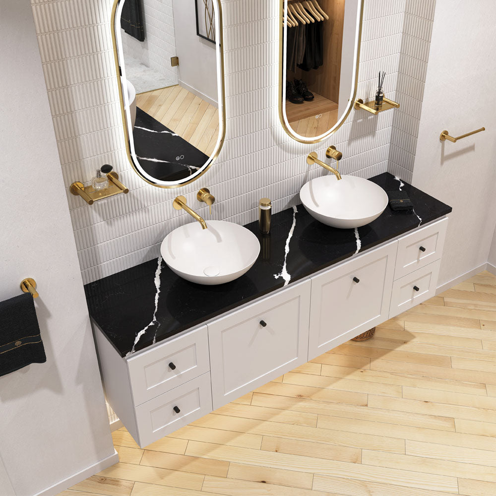 Fienza Aluca Slim Edge Basin 400mm Ceramic Above Counter, Matte White