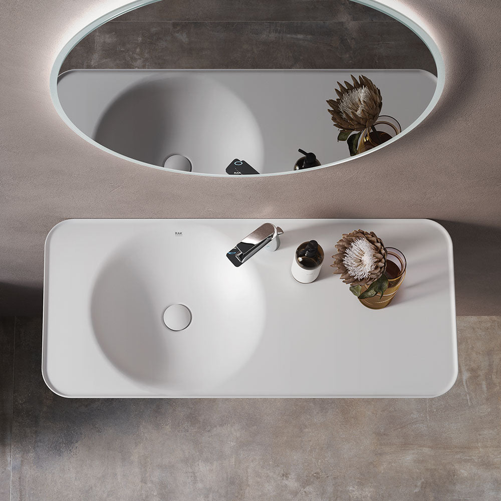 Fienza RAK Valet Wall Hung Basin 1120 x 505mm Left Bowl NTH No Overflow, Matte White