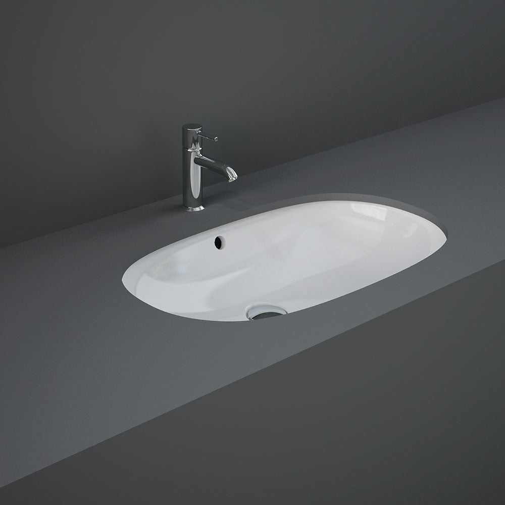 Fienza RAK Variant Undermount Oval Basin 600 x 360mm with Overflow, Alpine Gloss White