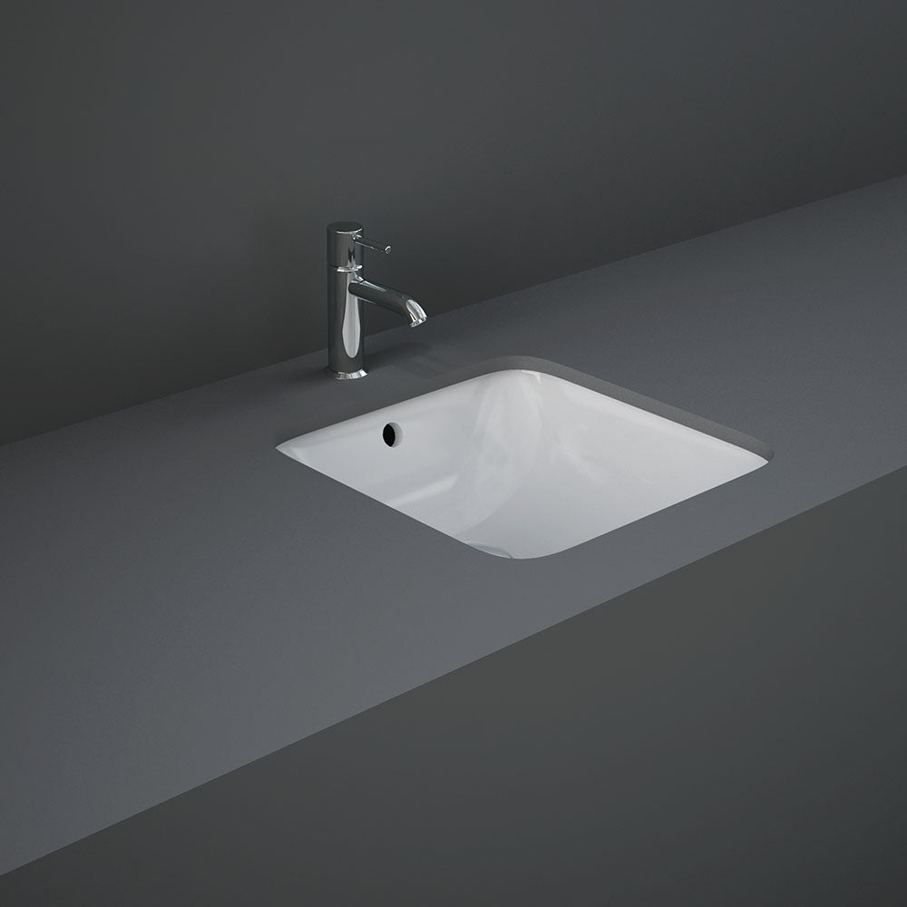 Fienza RAK Variant Undermount Square Basin 425 x 425mm with Overflow, Alpine Gloss White