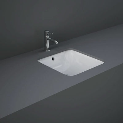 Fienza RAK Variant Undermount Square Basin 425 x 425mm with Overflow, Alpine Gloss White