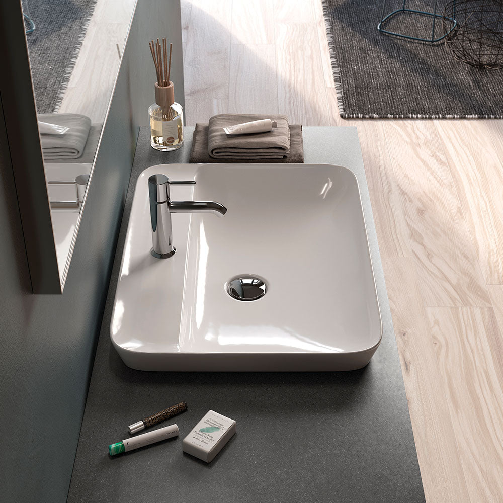 Fienza RAK Variant Semi-Inset Rectangle Basin 550 x 420mm 1TH No Overflow, Alpine Gloss White