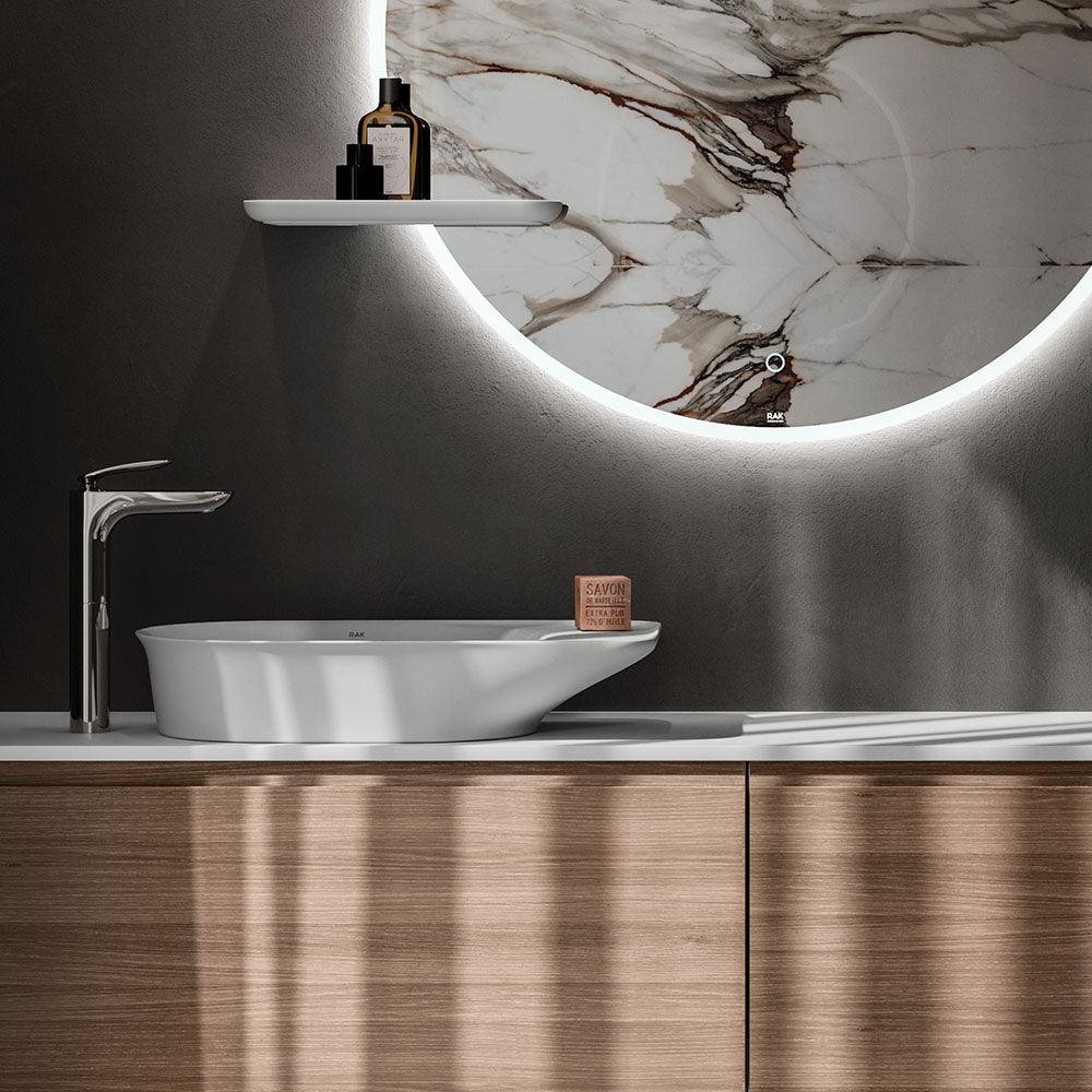Fienza RAK Valet Above Counter Oval Bowl Basin 640 x 360mm No Overflow, Alpine Gloss White