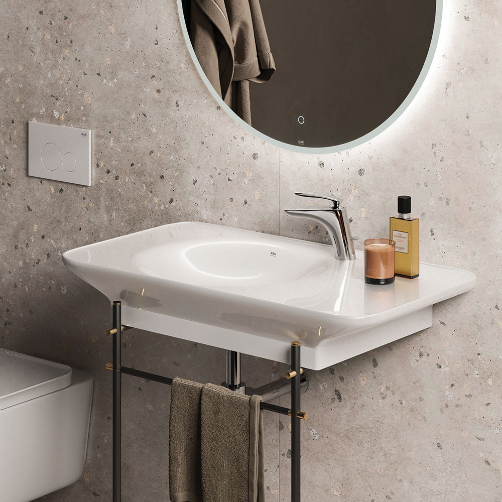 Fienza RAK Valet Wall Hung Basin 920 x 505mm Left Bowl NTH No Overflow, Alpine Gloss White