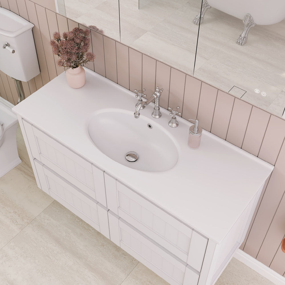 Fienza Rotondo Ceramic 1200 Basin Oval Bowl 3TH, Gloss White