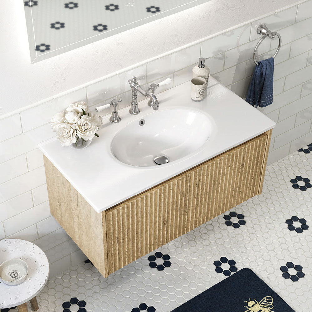 Fienza Rotondo Ceramic 900 Basin Oval Bowl 3TH, Gloss White