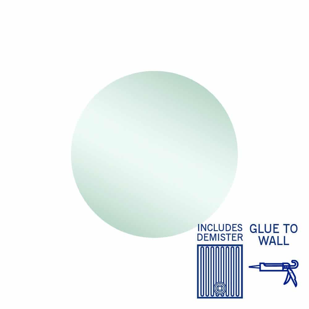 Thermogroup Rio Polished Edge Round Mirror - 500mmØ Glue-to-Wall and Demister
