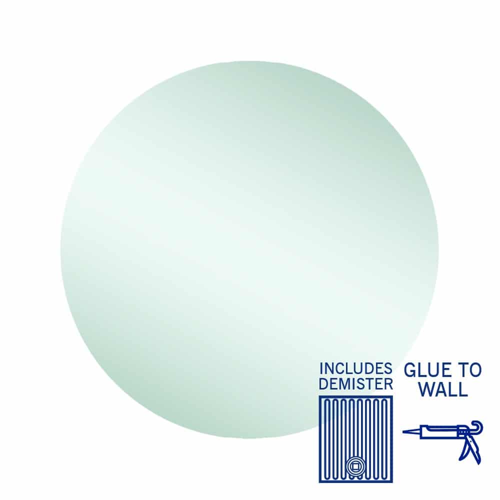 Thermogroup Rio Polished Edge Round Mirror - 700mmØ Glue-to-Wall and Demister