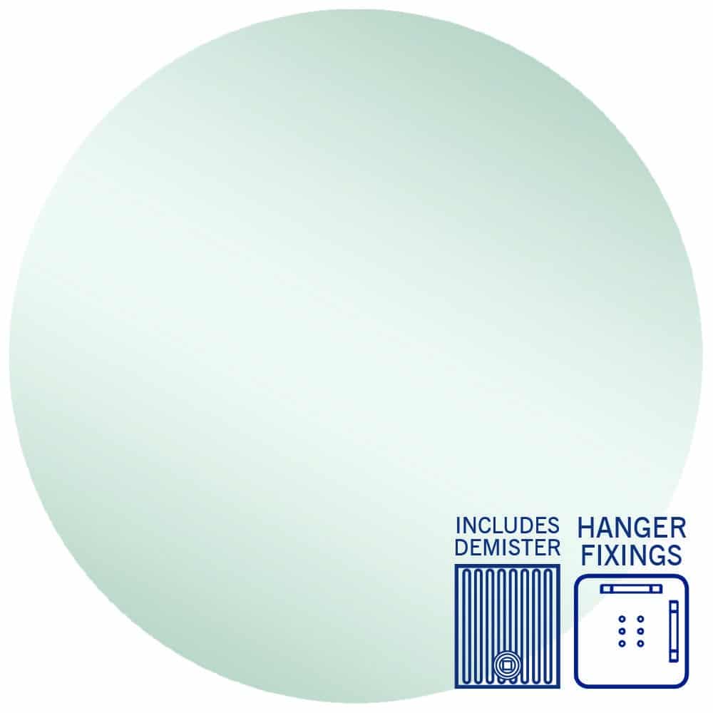 Thermogroup Rio Polished Edge Round Mirror - 900mmØ with Hangers and Demister