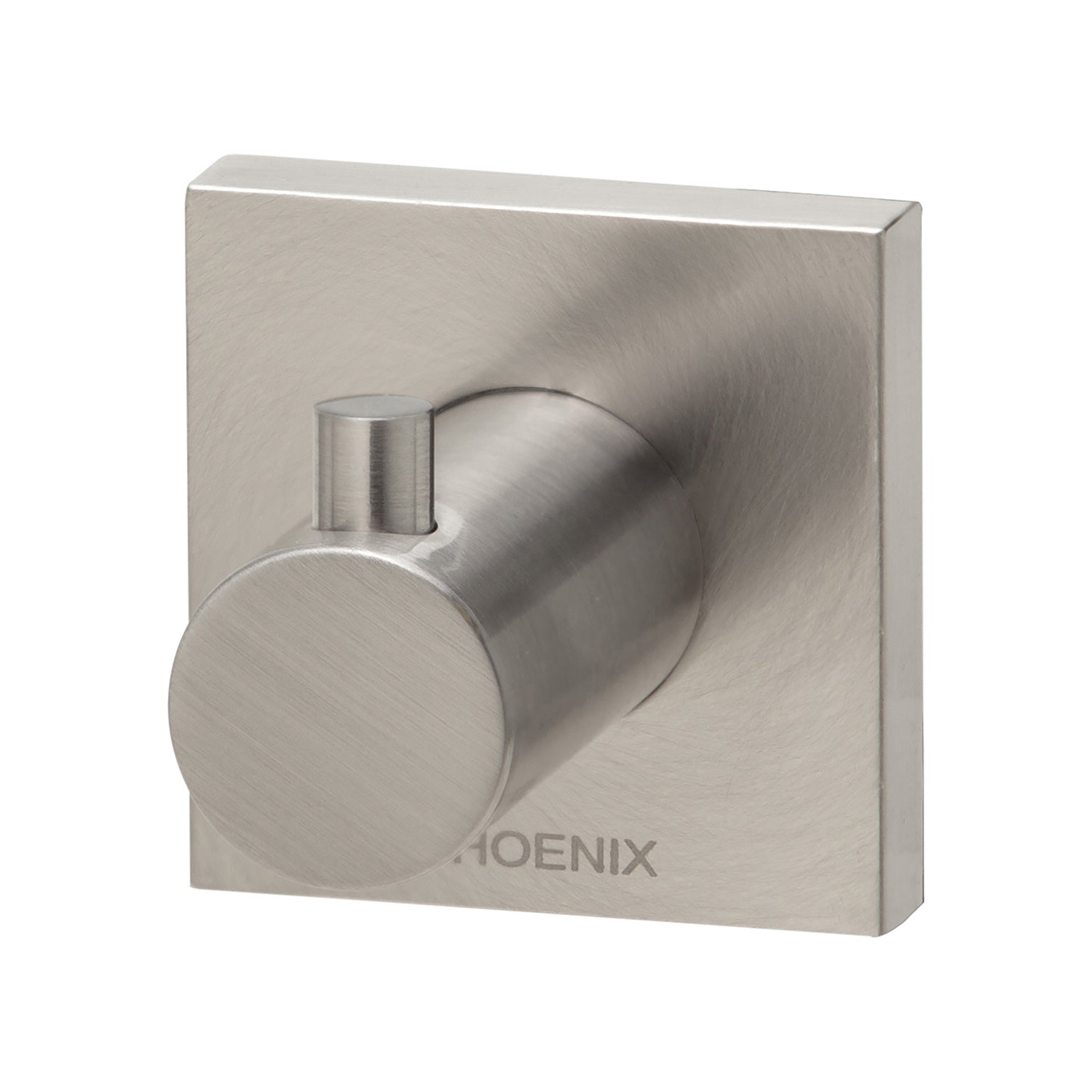 Phoenix Radii Robe Hook Square Plate, Brushed Nickel