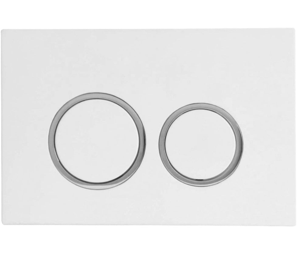 R & T Round Toilet Flush Plate, White with Chrome Trim