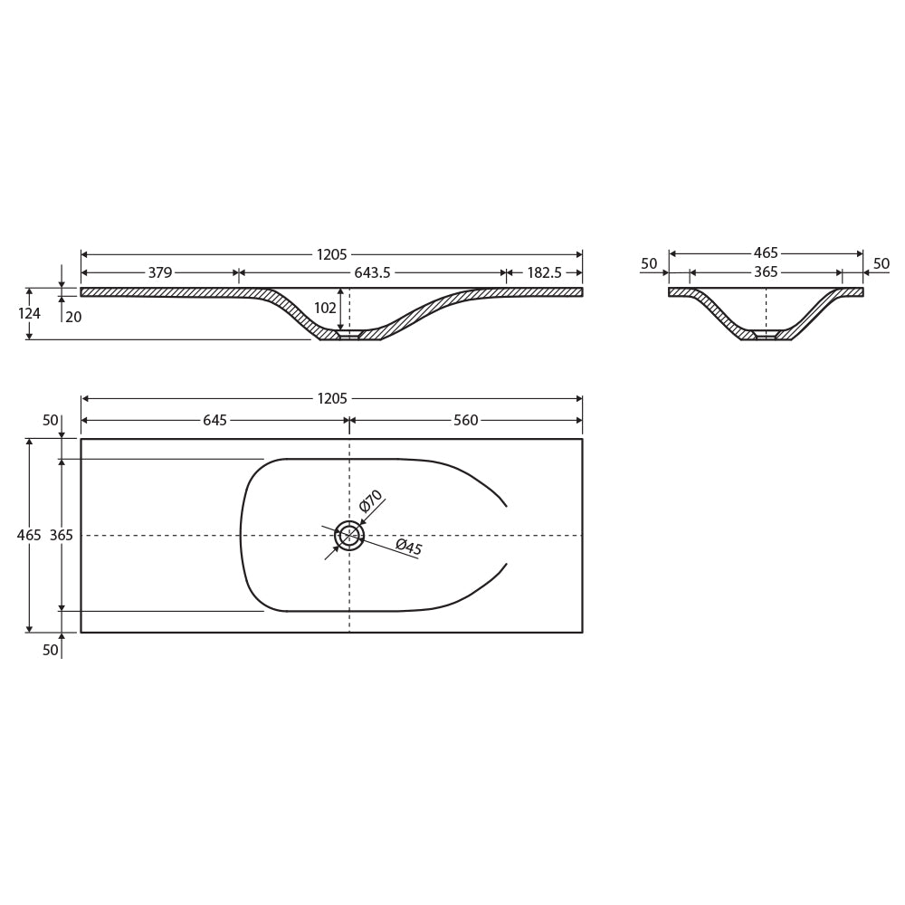 Fienza Satori 1200 Moulded Concrete Basin Top Only 1205 x 465 x 124mm, Warm Grey
