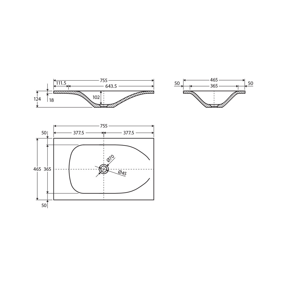 Fienza Satori 750 Moulded Concrete Basin Top Only 755 x 465 x 124mm, Warm Grey