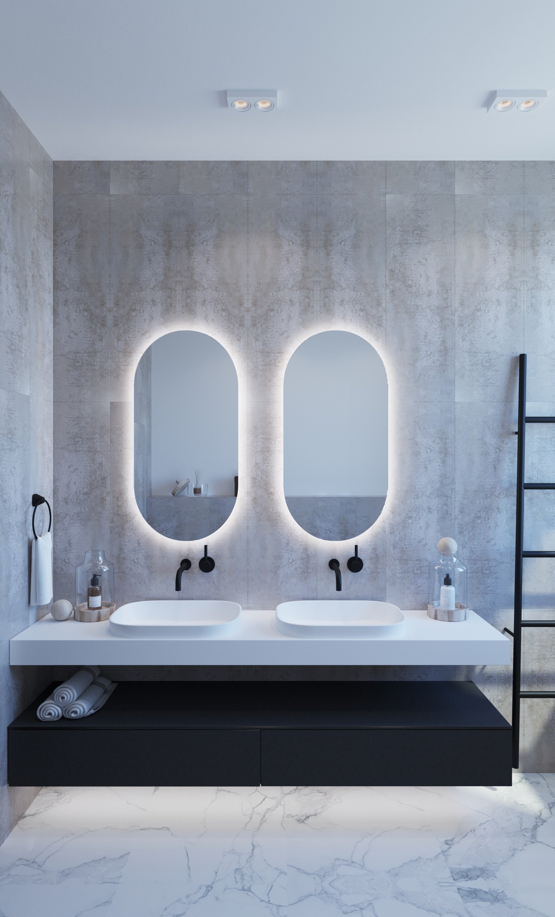 Thermogroup Backlit Pill Shape Mirror with Cool Light 500x1000x45mm 61Watts - Includes Mirror Demister