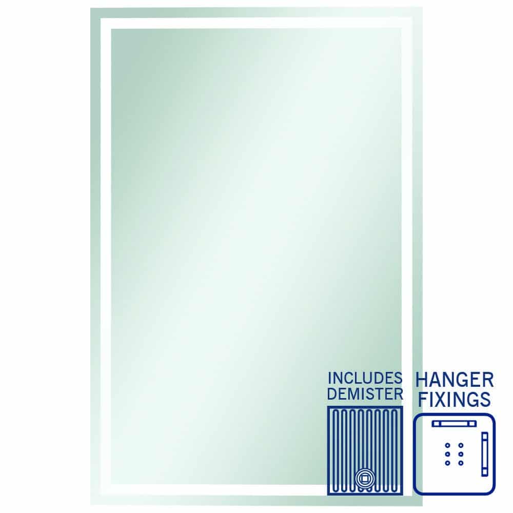 Thermogroup Sierra Rectangle Polished Edge Mirror with Sandblasted Border - 1500x900mmwith Hangers and Demister