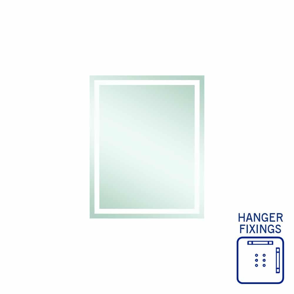 Thermogroup Sierra Rectangle Polished Edge Mirror with Sandblasted Border - 600x750mm with Hangers
