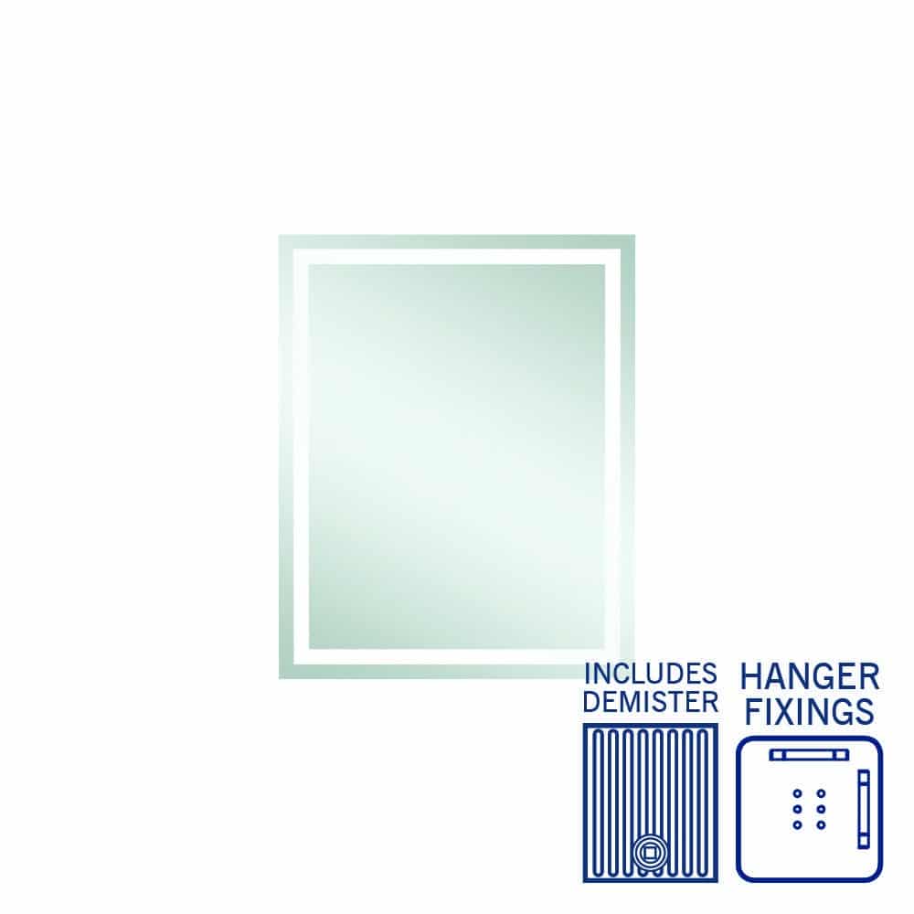 Thermogroup Sierra Rectangle Polished Edge Mirror with Sandblasted Border - 600x750mm with Hangers and Demister