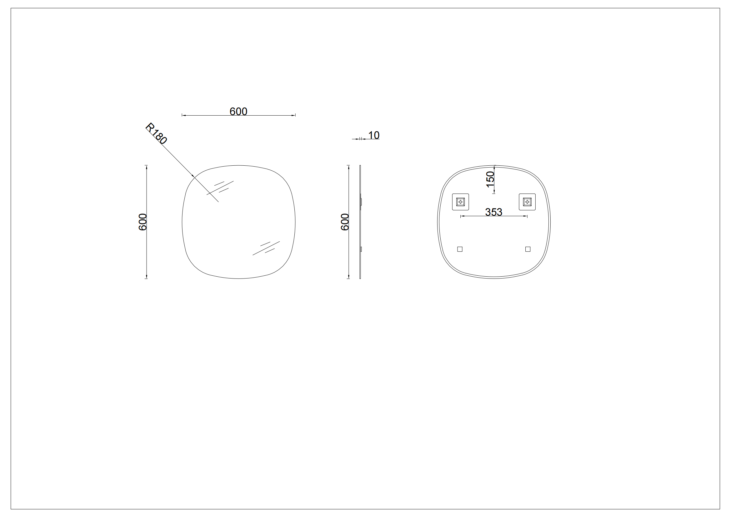 Milano Soft Square 600mx600mm Frameless Polished Edge Mirror