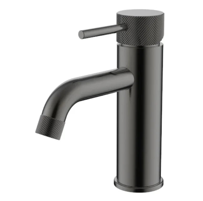 Millennium Cioso Curved Knurled Basin Mixer, Gun Metal