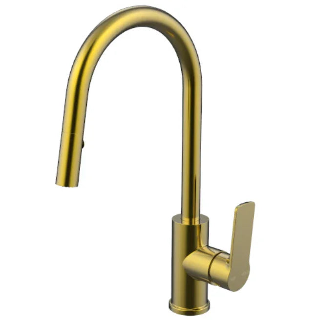 Millennium Cioso Pullout Spray Sink Mixer W/Akemi Handle, Modern Brass