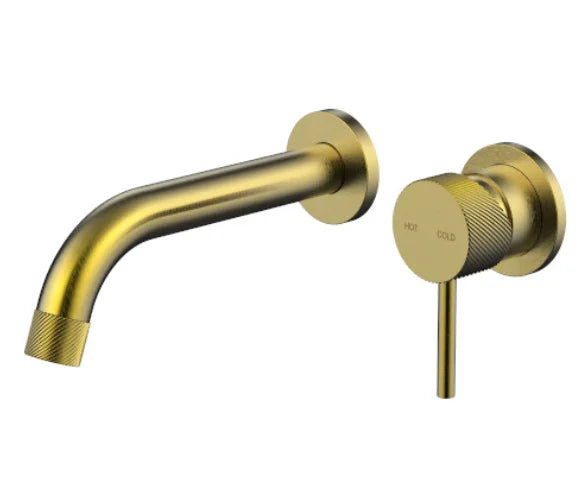 Millennium Cioso Knurled Wall Basin Mixer, Modern Brass