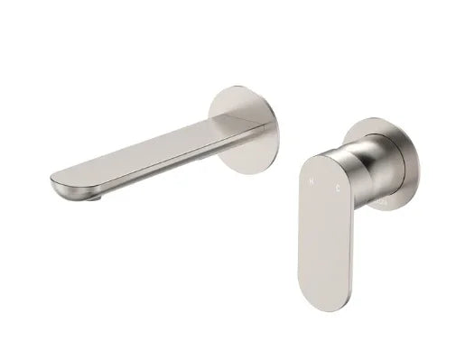 Fienza Empire Slim Basin/Bath Wall Mixer Set, Round Plates, 160mm Outlet, Brushed Nickel