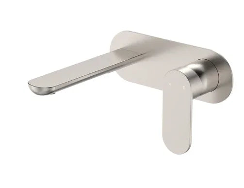 Fienza Empire Slim Basin/Bath Wall Mixer Set, Oval Plate, 160mm Outlet, Brushed Nickel