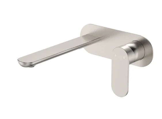 Fienza Empire Slim Basin/Bath Wall Mixer Set, Oval Plate, 200mm Outlet, Brushed Nickel