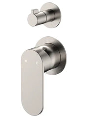 Fienza Empire Slim Wall Diverter Mixer, Small Round Plates, Vertical, Brushed Nickel