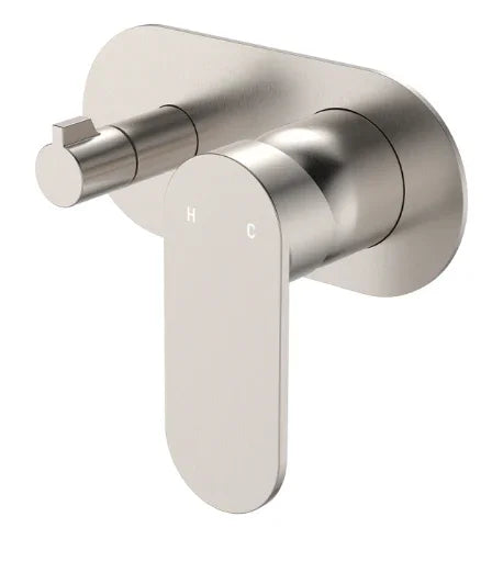 Fienza Empire Slim Wall Diverter Mixer, Large Oval Plate, Horizontal, Brushed Nickel