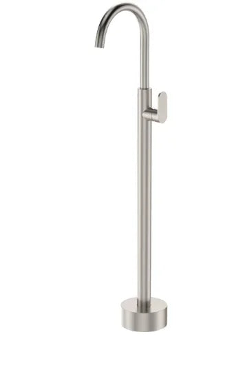 Fienza Empire Slim Floor Mounted Basin/Bath Mixer, Brushed Nickel