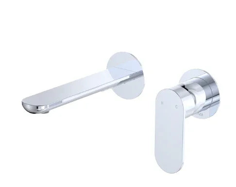 Fienza Empire Slim Basin/Bath Wall Mixer Set, Round Plates, 160mm Outlet, Chrome